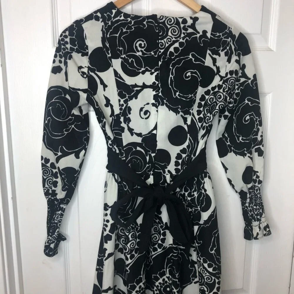 Vintage 60’s Union Label Black & White Long Sleeve Maxi Cottagecore Dress - Picture 7 of 10